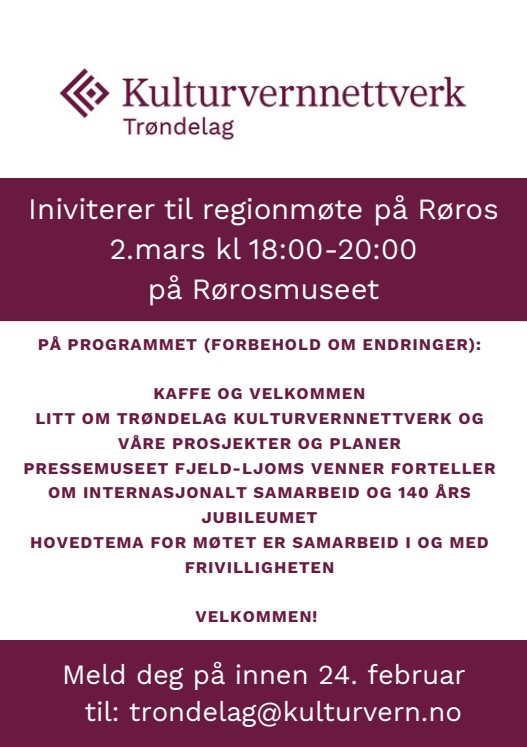 Artikkelbilde til artikkelen Kulturvernnettverk - møte på Røros 2.mars 2026